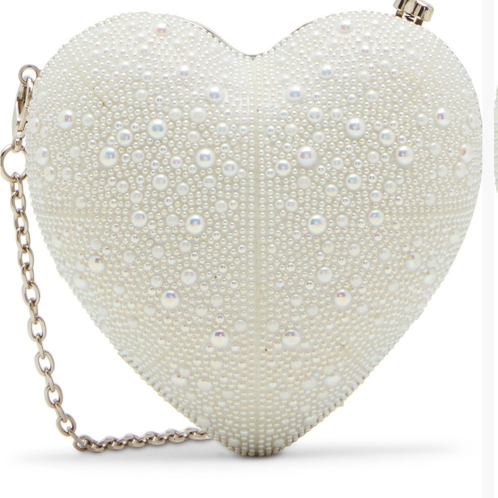 Betsey Johnson Pearl Heart Crossbody Bag - White